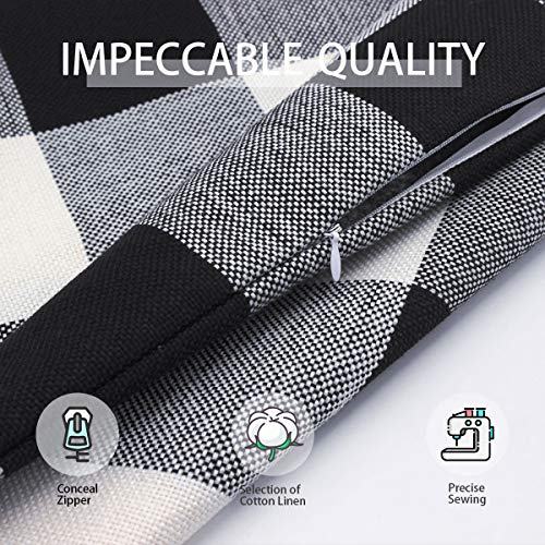 ORANIFUL Funda de Cojín de Tartán Juego de 2 Fundas de Almohada Cuadradas Decorativa Lino para Hogar Sofá Silla Cama Sala de Estar Dormitorio 55x 55cm 2 Piezas (Negro&Blanco)