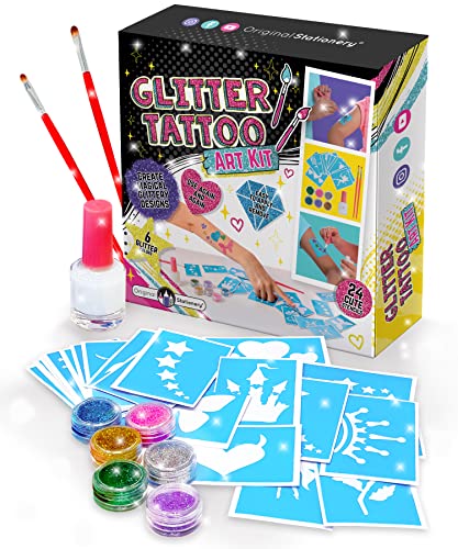 Original Stationery Glitter Tattoo Studio para Niñas y Niños- Tatuajes temporales Brillantes y Coloridos para niños - Kit de Tatuaje Falso Mágico Regalos de Cumpleaños