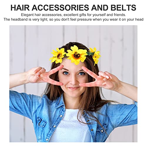OSALADI Girasol Floral Fall Head Band Band Crochet Trenza Cabello Ajustable Flor Diadema Hermosa Sweety Decorativo Decorativo Respiración Festivales de Novia Pein Band