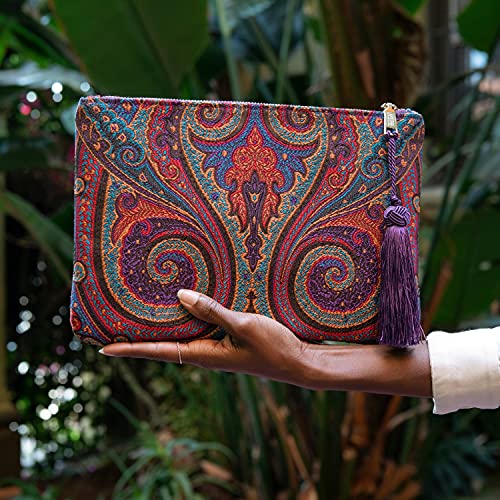 Otto Angelino Sobre de diseño - Bolso de mano - Pequeño bolso de mujer tejido con borla - Espacio para tarjetas de crédito y monedero - Ultradelgado y liviano - Cierre con cremallera