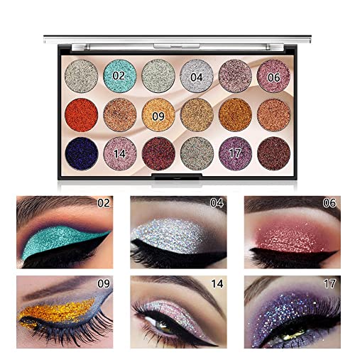 Paleta de sombras de ojos Beteligir de 18 colores con purpurina prensada, paleta de maquillaje ultrabrillante altamente pigmentada metálica, sombra de ojos resistente al agua de larga duración (B)