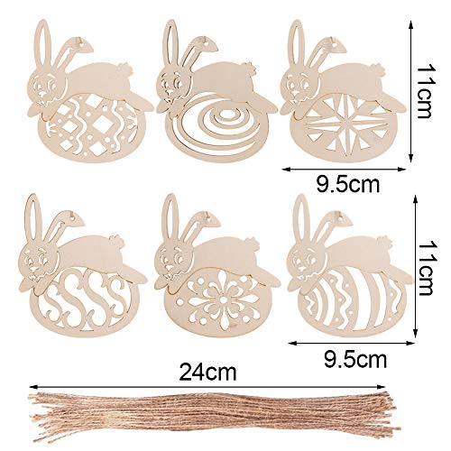 Pascua De Madera Colgante LLMZ 18 PCS Conejo Colgante Madera Decoración Recortes de Madera de Huevo Colgantes Golosinas Etiquetas de Regalo con Cuerdas