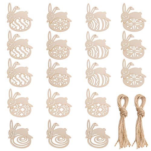 Pascua De Madera Colgante LLMZ 18 PCS Conejo Colgante Madera Decoración Recortes de Madera de Huevo Colgantes Golosinas Etiquetas de Regalo con Cuerdas