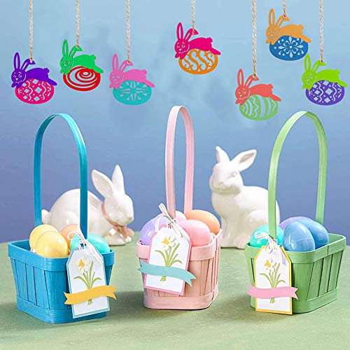 Pascua De Madera Colgante LLMZ 18 PCS Conejo Colgante Madera Decoración Recortes de Madera de Huevo Colgantes Golosinas Etiquetas de Regalo con Cuerdas