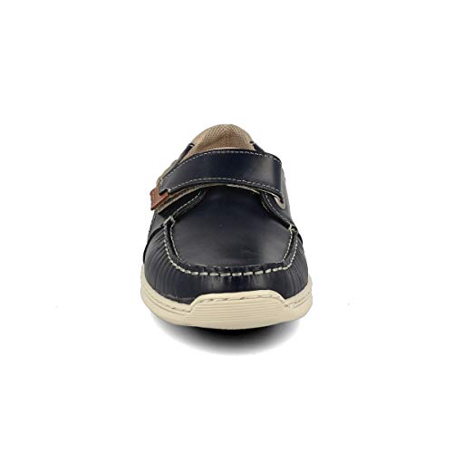 PAYMA - Zapatos Casual Sport Hombre de Piel. Náuticos Deportivos. Plantilla e Interior Acolchado. Piso de Goma. Tallas Grandes 45 46 47. Cierre Cordones o Velcro. Color: Azul Velcro; Talla: EU 41