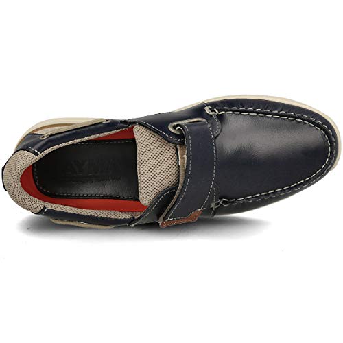 PAYMA - Zapatos Casual Sport Hombre de Piel. Náuticos Deportivos. Plantilla e Interior Acolchado. Piso de Goma. Tallas Grandes 45 46 47. Cierre Cordones o Velcro. Color: Azul Velcro; Talla: EU 41