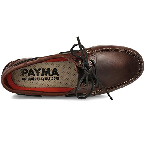 PAYMA - Zapatos Náuticos Clásicos 2-Ojales de Piel Seahorse Engrasada. Hecho en ESPAÑA. Piso Caramelo. Cierre Cordones. Color: Marrón. Talla 43