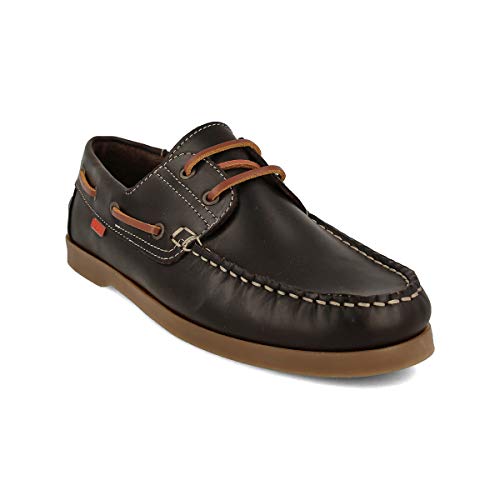 PAYMA - Zapatos Náuticos Sport Casual Hombre. Clásicos 2-Ojales de Piel. Piso de Goma. Tallas Grandes 45 46 47. Cierre Cordones. Color: Marrón; Talla: EU 42
