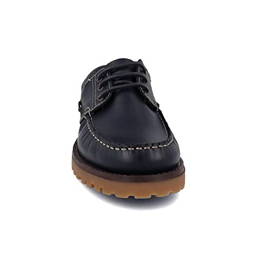 PAYMA - Zapatos Nauticos Sport Casual Hombre. Clasicos 3-Ojales de Piel. Piso de Goma. Cierre Cordones y Velcro, Azul marino, EU 39