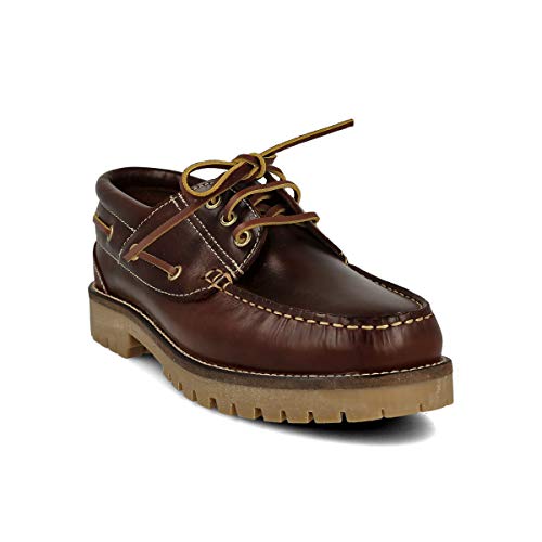 PAYMA - Zapatos Náuticos Timber de Piel Seahorse Engrasada. Hombre, Mujer, Niño. Hecho en ESPAÑA. 3-Ojales. Piso Caramelo, Negro o Goma Track. Color: Marrón. Talla 43