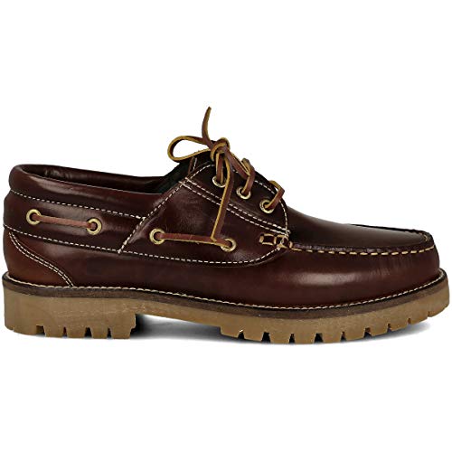 PAYMA - Zapatos Náuticos Timber de Piel Seahorse Engrasada. Hombre, Mujer, Niño. Hecho en ESPAÑA. 3-Ojales. Piso Caramelo, Negro o Goma Track. Color: Marrón. Talla 43