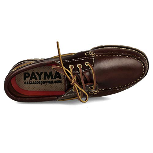 PAYMA - Zapatos Náuticos Timber de Piel Seahorse Engrasada. Hombre, Mujer, Niño. Hecho en ESPAÑA. 3-Ojales. Piso Caramelo, Negro o Goma Track. Color: Marrón. Talla 43