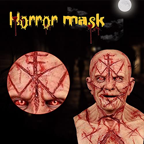 PEKLOKIW Máscara espeluznante para Halloween, terrorífica máscara de cabeza calva con cicatrices, cosplay, cubierta para la cabeza en 3D muy realista, atemorizante