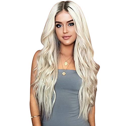 Pelucas sintéticas rubias largas de la raíz oscura de las mujeres, pelucas rizadas largas atractivas de moda de aspecto natural para las mujeres Cosplay Party Daily Wear