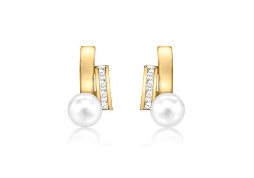Pendientes de oro amarillo de 9 quilates con perlas de agua dulce y banda lisa