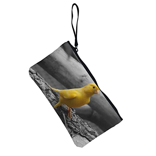 Pequeño monedero de aves canarias vigilante viaje maquillaje lápiz pluma caso con asa bolsa de lona cremallera