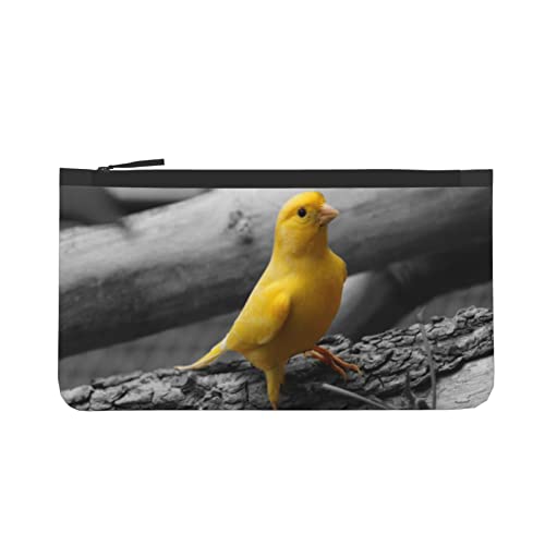 Pequeño monedero de aves canarias vigilante viaje maquillaje lápiz pluma caso con asa bolsa de lona cremallera
