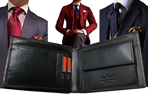 PIERRE CARDIN Cartera para Hombre, Fina, Fina, para Hombre, pequeña y Fina RFID, para Regalo, Cartera con Monedero, Fina, Billetera para niño (Negro/Rojo)