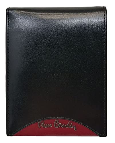 PIERRE CARDIN Cartera para Hombre, Fina, Fina, para Hombre, pequeña y Fina RFID, para Regalo, Cartera con Monedero, Fina, Billetera para niño (Negro/Rojo)