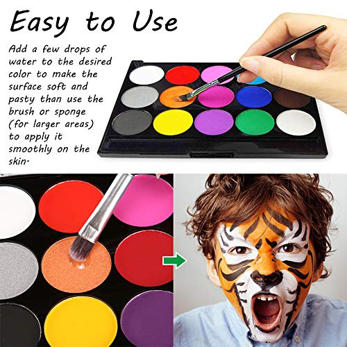 Pinturas de Cara para Niños, Bodypainting Pintura, Pintura Facial, Pintura Corporal con 15 Diversas Colores, Colorantes Naturales y Seguros para Niños y Adulto, Caracterizarse en Fiestas, Halloween
