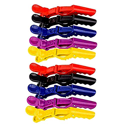 Pinzas de Peluqueria Profesional 10 PCS Clips de Cocodrilo Profesionales, Clip Pinzas de Pico de Pato, Pinzas de Pelo Antideslizantes Set para Marcar Peinar Planchar el Pelo, Colores múltiples