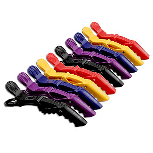 Pinzas de Peluqueria Profesional 10 PCS Clips de Cocodrilo Profesionales, Clip Pinzas de Pico de Pato, Pinzas de Pelo Antideslizantes Set para Marcar Peinar Planchar el Pelo, Colores múltiples