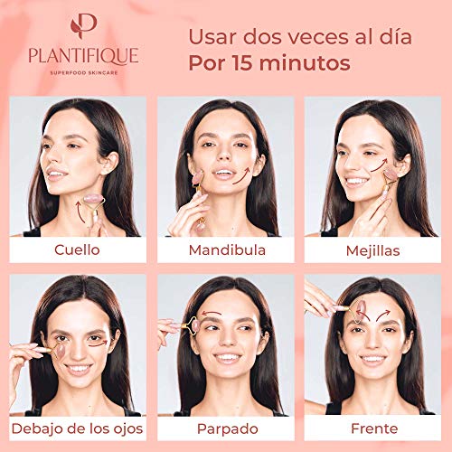 Plantifique - Rodillo Facial de Cuarzo Rosa 100% Auténtico - Masajeador Facial Antiarrugas Para Tonificar y Reafirmar la Piel - Rodillo Masaje (solo Rodillo de Cuarzo Rosa)