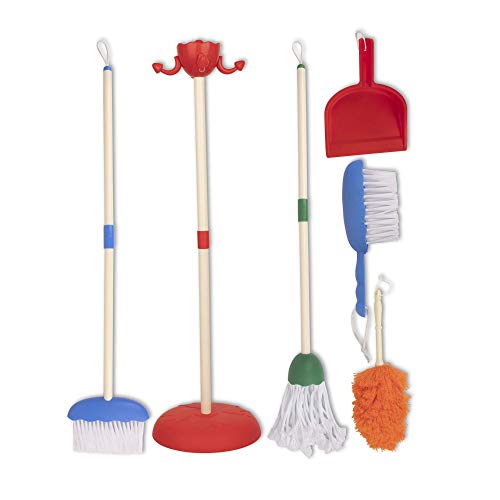Playkidiz Juego de rol de Limpieza Playkidz, 6 Piezas, Incluye trapeador, Cepillo, Escoba, recogedor y Soporte Organizador, Juego de Limpieza Realista Play Helper, Recomendado para Mayores de 3 años