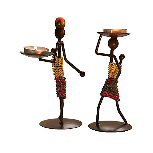 Porta Vela, 2 Piezas Negro Románticos y Vintage Porta Vela, Portavelas en Forma de Niña, Cálido y Sólido, Porta Vela de Diseño Abstracto, Candelabro de Decoración de Fiesta, para Decoración del Hogar