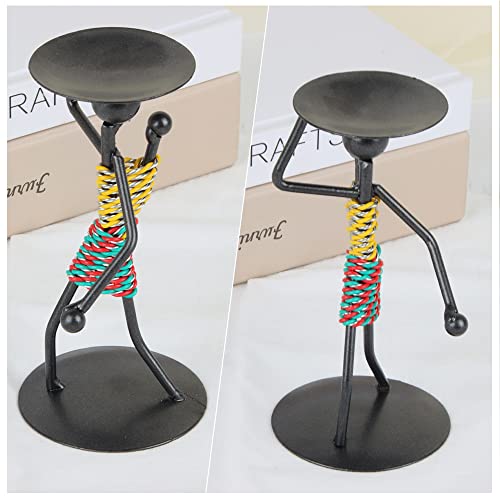 Portavelas Hierro Forjado, Hillylolly Porta Velas Decorativas Metal, 2 Piezas Candelabros para Velas Vintage, Candelabros de Hierro Forjado en Forma de Niña, Portavelas Portatil Romanticas, Negro