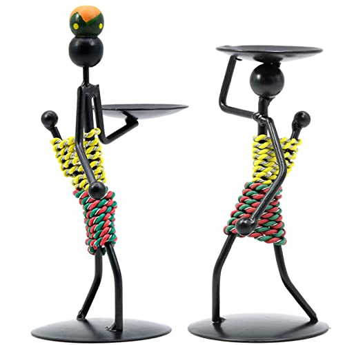 Portavelas Hierro Forjado, Hillylolly Porta Velas Decorativas Metal, 2 Piezas Candelabros para Velas Vintage, Candelabros de Hierro Forjado en Forma de Niña, Portavelas Portatil Romanticas, Negro