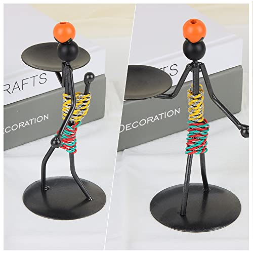 Portavelas Hierro Forjado, Hillylolly Porta Velas Decorativas Metal, 2 Piezas Candelabros para Velas Vintage, Candelabros de Hierro Forjado en Forma de Niña, Portavelas Portatil Romanticas, Negro