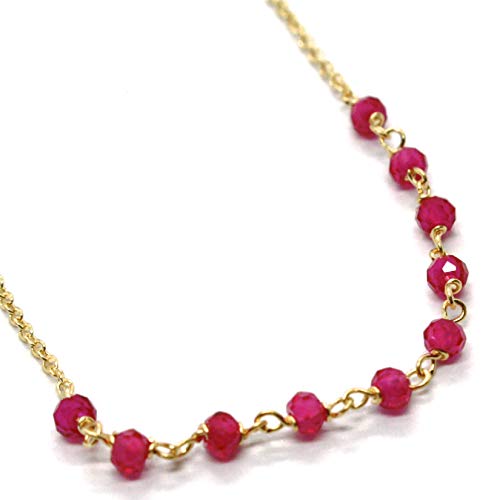pulsera de Oro Amarillo De 18 K 750, rosario, con raíz de Rubí Rojo, Cruz, medalla milagrosa, longitud 17.5 – 19.5 cm, Fabricado en Italia