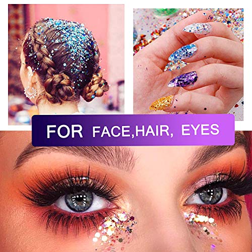 Purpurinas Polvo 12 Colores Maquillaje Glitter para Cara Pelo Arte Corporal Uñas para el Festival de Música Fiesta Navidad