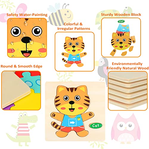 Puzzles de Madera Juguetes Bebes,TOLOYE 8 Piezas Puzzles de Madera de Animales para Bebé Niños 2 3 4 5 años, Educativos Juguetes Montessori para Niños Regalo de cumpleaños, Navidad