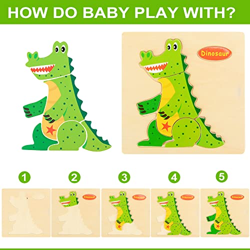 Puzzles de Madera Juguetes Bebes,TOLOYE 8 Piezas Puzzles de Madera de Animales para Bebé Niños 2 3 4 5 años, Educativos Juguetes Montessori para Niños Regalo de cumpleaños, Navidad