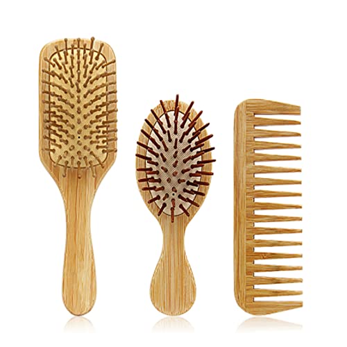 QKTYB Cepillo de pelo para mujeres y hombres, 3 piezas, antiestático, cojín de aire, juego de peine de bambú, cepillo de pelo rizado, masajeador para cuero cabelludo, 2 x peine para bolsas de aire
