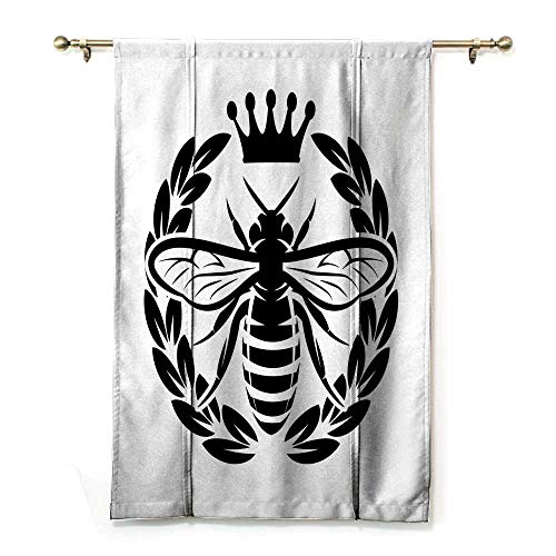 Queen Bee Lush Decor Cortinas monocromáticas de insectos y coronas abstractas silueta de abeja regla de la colonia barra panel de bolsillo, color negro blanco, 88,9 x 162,6 cm