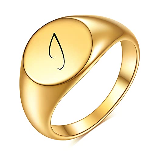 QWKLNRA Anillos para Mujer,Anillo De Sello con Sello De Letra Inicial I para Mujer, Grueso Redondo, Superior, Acero Inoxidable, Joyería De Moda, 8