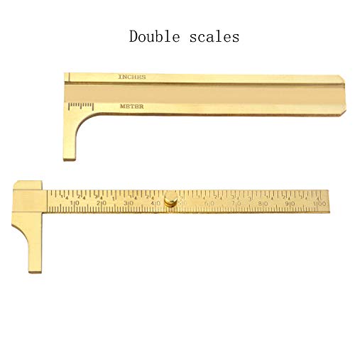 QWORK Calibre Vernier Cobre de 4" / 10cm , herramienta de medición de regla de calibre deslizante práctica de escala doble deslizante para Medir Piedras Preciosas