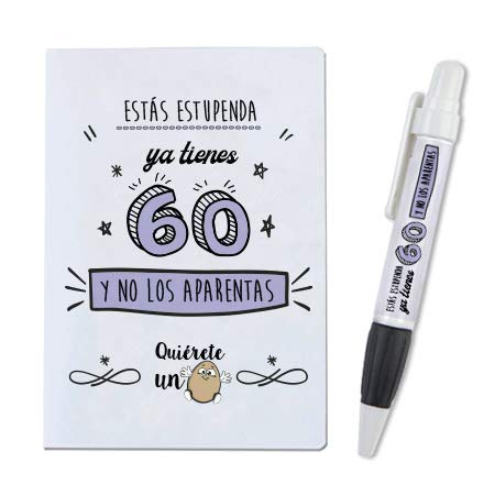 Regalo Mujer 60 años. Pack Caja metálica 18x13x6 cm, Bolsa 35x40 cm, Pulsera, libreta A-6 y boli. Ya Tienes 60 y no los aparentas