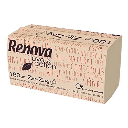Renova Toallas Secamanos Zig-Zag Love&Action | 15 Paquetes de 180 Unidades | 2.700 unidades | Papel Kraft Ecológico 2 Capas | Certificado FSC & Ecolabel