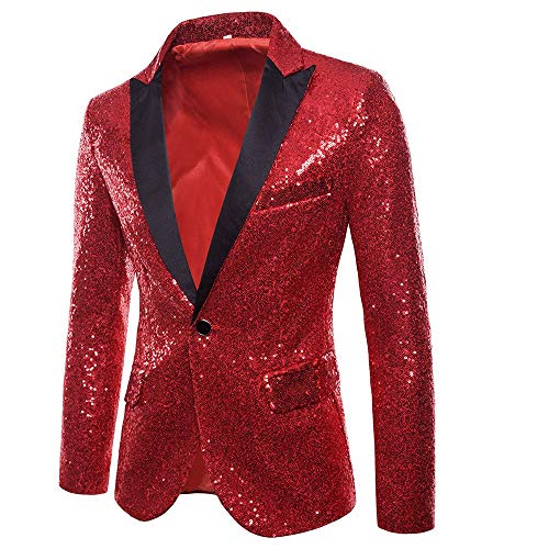 riou Chaqueta de los Hombres Blazer de Lentejuelas Dorado Traje de Rendimiento Traje Floral con Solapa con Muesca Blazer de Moda con Estilo One Buckle