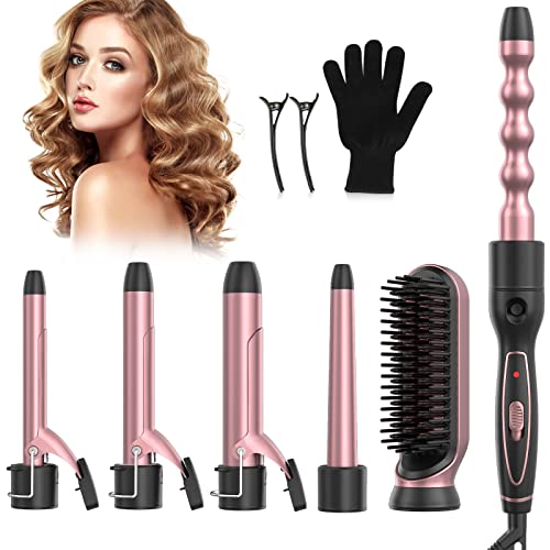 Rizador de Pelo Profesional, Tenacillas de Pelo con Peine de Pelo Liso, 6 Tubo Rizador de Cerámica Intercambiables, Calentamiento Instantáneo Temperatura Ajustable, Para Todos Peinados