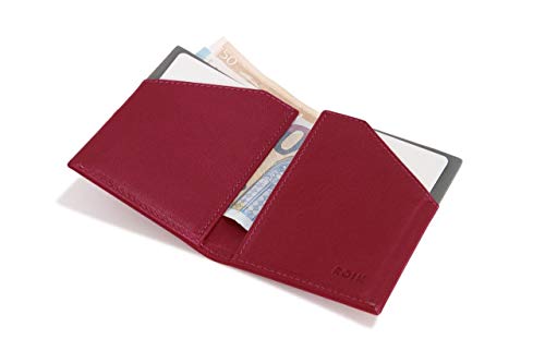 ROIK Cartera para Hombre o Mujer, con Bloqueo RFID 100% de Piel, Cuero de Vacuno, Hecho a Mano en España - Delgada para tarjeas y Billetes, Tarjetero,Color Burgundy