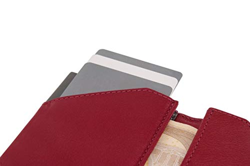 ROIK Cartera para Hombre o Mujer, con Bloqueo RFID 100% de Piel, Cuero de Vacuno, Hecho a Mano en España - Delgada para tarjeas y Billetes, Tarjetero,Color Burgundy