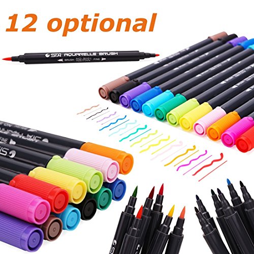 Rotuladores de Punta Doble, 12 Colores Rotuladores Punta Pincel Doble Rotuladores de Colores para Colorear Lettering Caligrafía Cómic