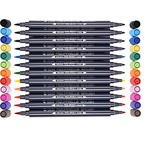 Rotuladores de Punta Doble, 12 Colores Rotuladores Punta Pincel Doble Rotuladores de Colores para Colorear Lettering Caligrafía Cómic