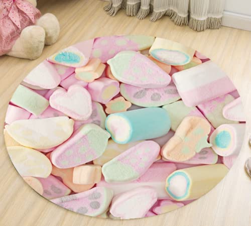 Round Area Rug,Dia 39 Inch Comfort Carpet Colorful Cotton Candy Print Area Rug Round Children Area Rug Yoga Mat,for Living Room, Bedroom Decors, Kids Room, Baby Nursery ( 100 cm )
