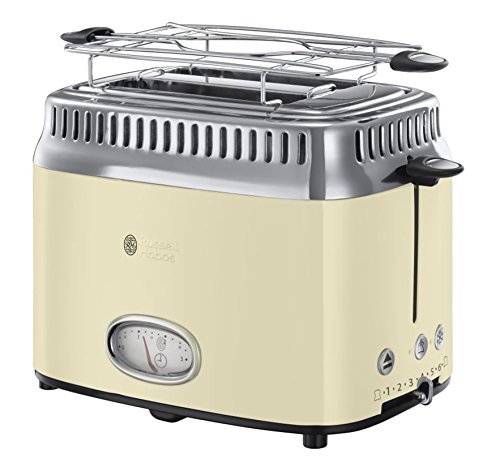 Russell Hobbs Tostadora Retro - Vintage,2 Ranuras Cortas y Anchas, para 2 Rebanadas, Acero Inoxidable, Crema - 21682-56